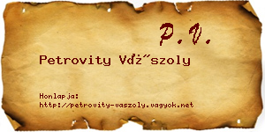 Petrovity Vászoly névjegykártya